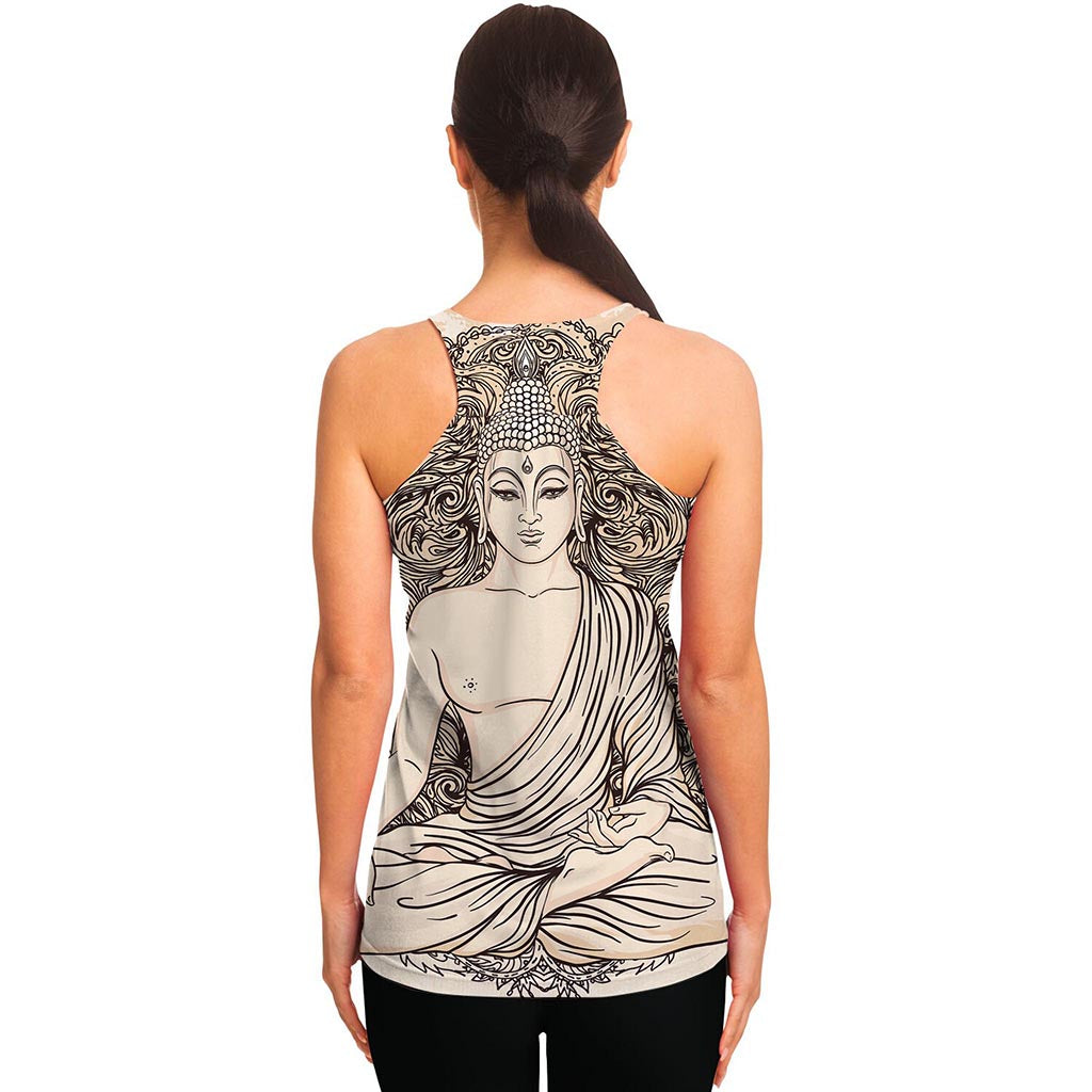 Beige Buddha Mandala Print Women's Racerback Tank Top