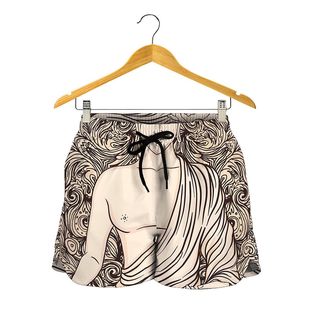 Beige Buddha Mandala Print Women's Shorts