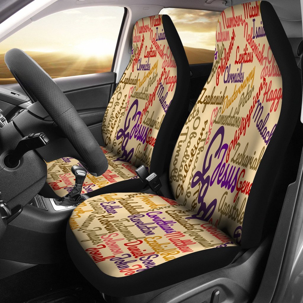 Beige Christian Text Universal Fit Car Seat Covers GearFrost