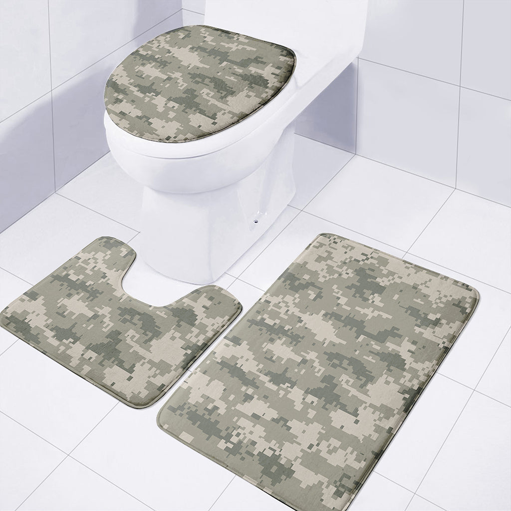 Beige Digital Camo Pattern Print 3 Piece Bath Mat Set