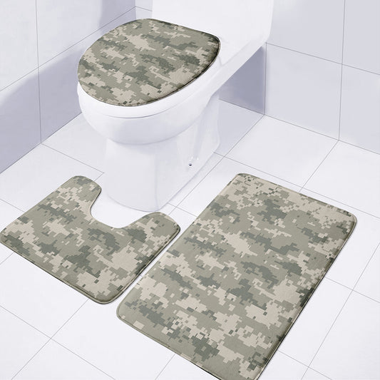 Beige Digital Camo Pattern Print 3 Piece Bath Mat Set