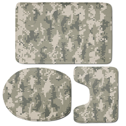 Beige Digital Camo Pattern Print 3 Piece Bath Mat Set