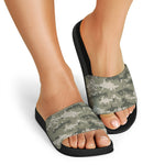 Beige Digital Camo Pattern Print Black Slide Sandals