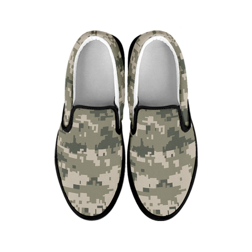 Beige Digital Camo Pattern Print Black Slip On Shoes