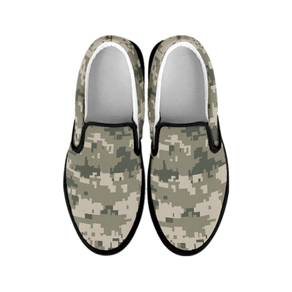Beige Digital Camo Pattern Print Black Slip On Shoes