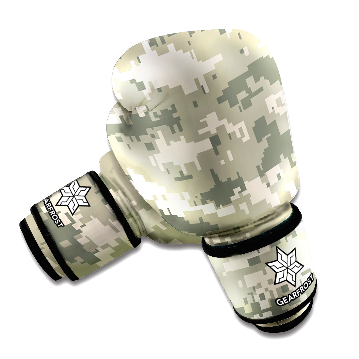 Beige Digital Camo Pattern Print Boxing Gloves