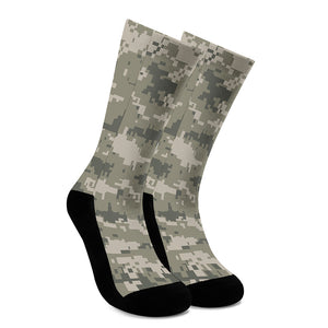 Beige Digital Camo Pattern Print Crew Socks