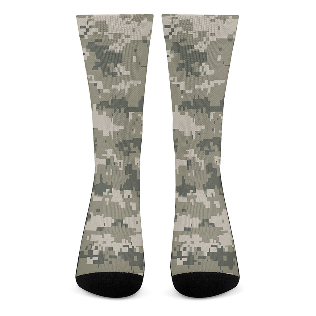 Beige Digital Camo Pattern Print Crew Socks