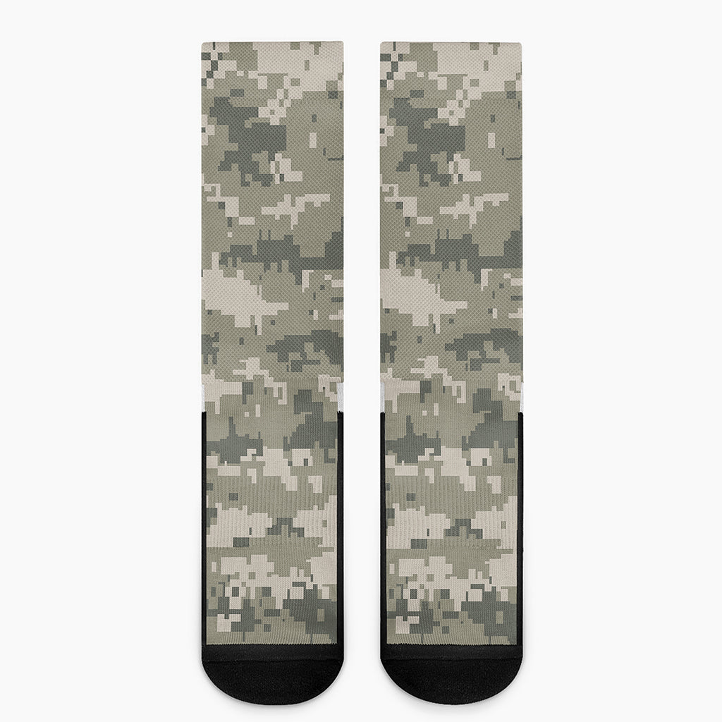 Beige Digital Camo Pattern Print Crew Socks