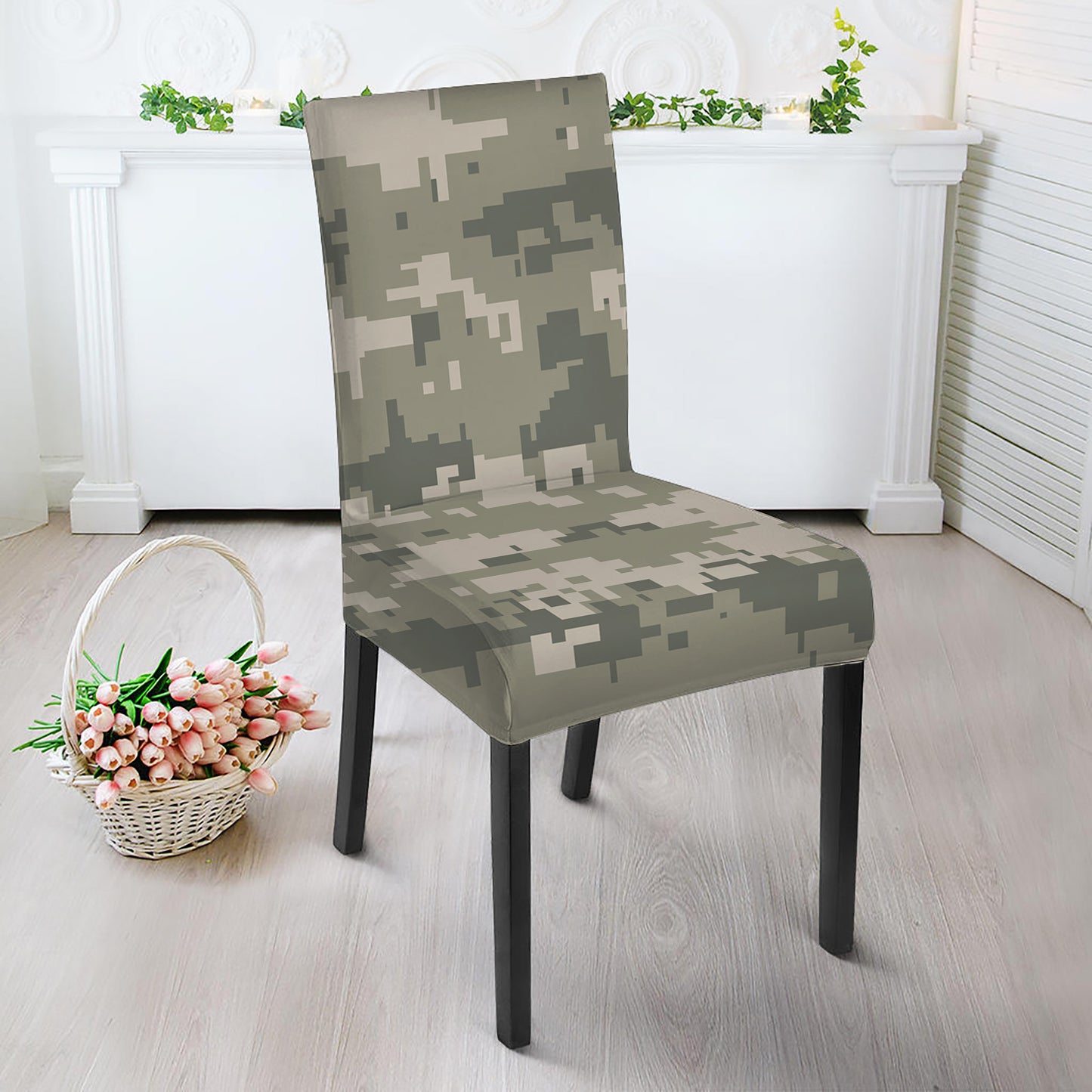 Beige Digital Camo Pattern Print Dining Chair Slipcover