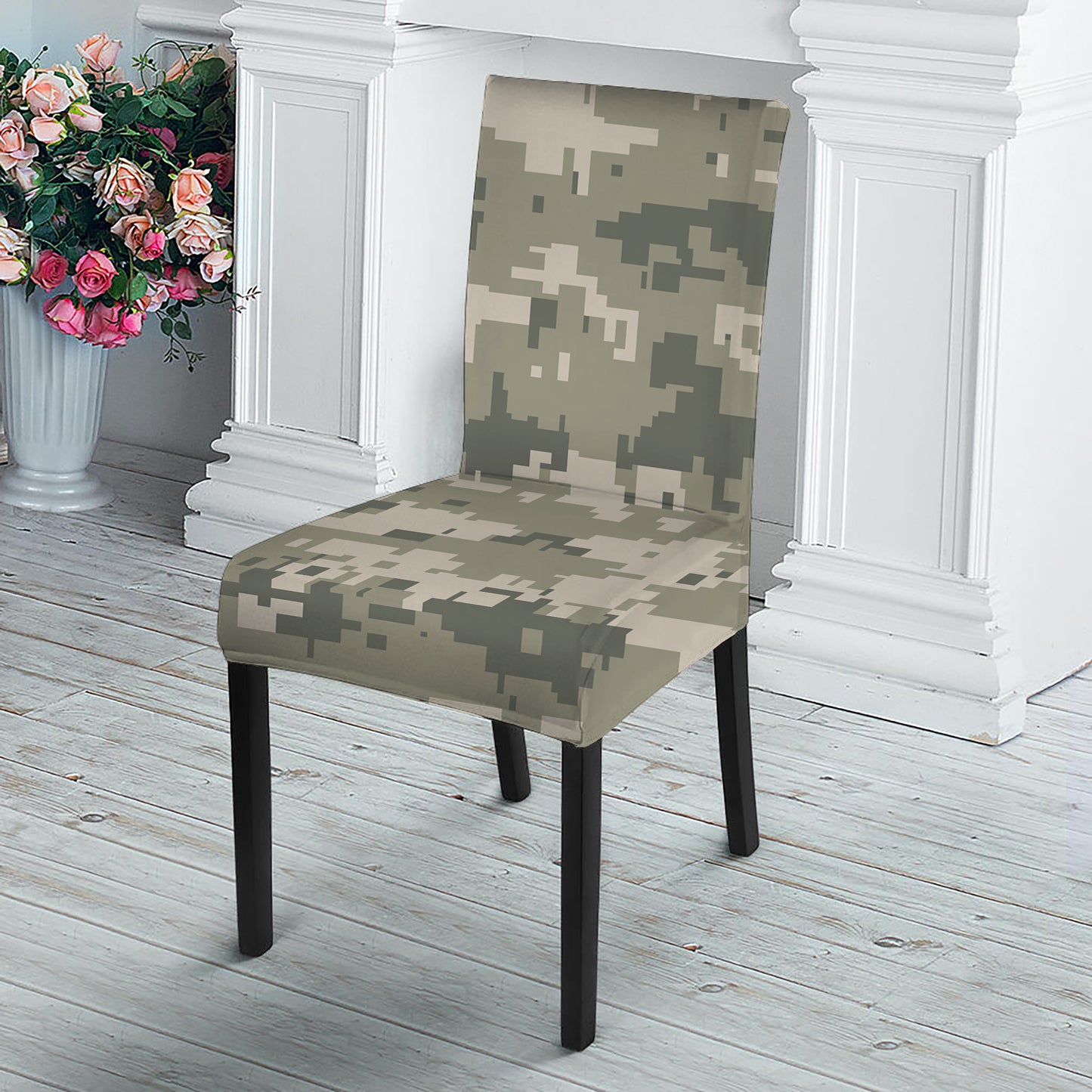 Beige Digital Camo Pattern Print Dining Chair Slipcover