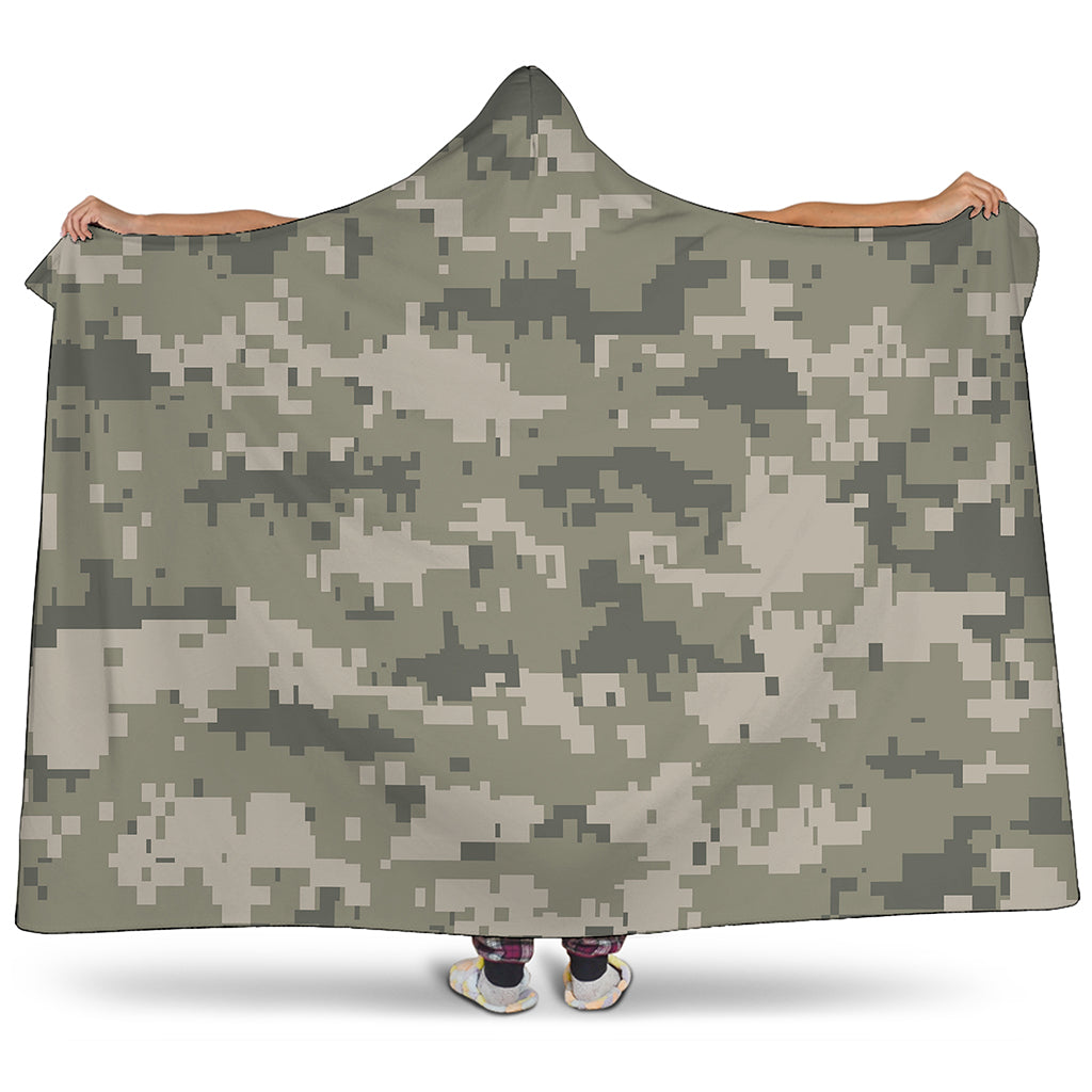 Beige Digital Camo Pattern Print Hooded Blanket