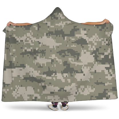 Beige Digital Camo Pattern Print Hooded Blanket