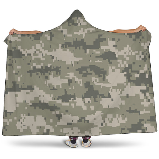 Beige Digital Camo Pattern Print Hooded Blanket