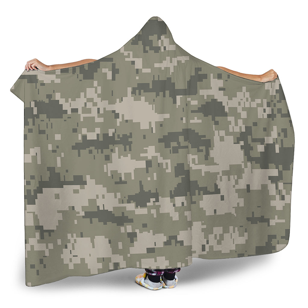 Beige Digital Camo Pattern Print Hooded Blanket