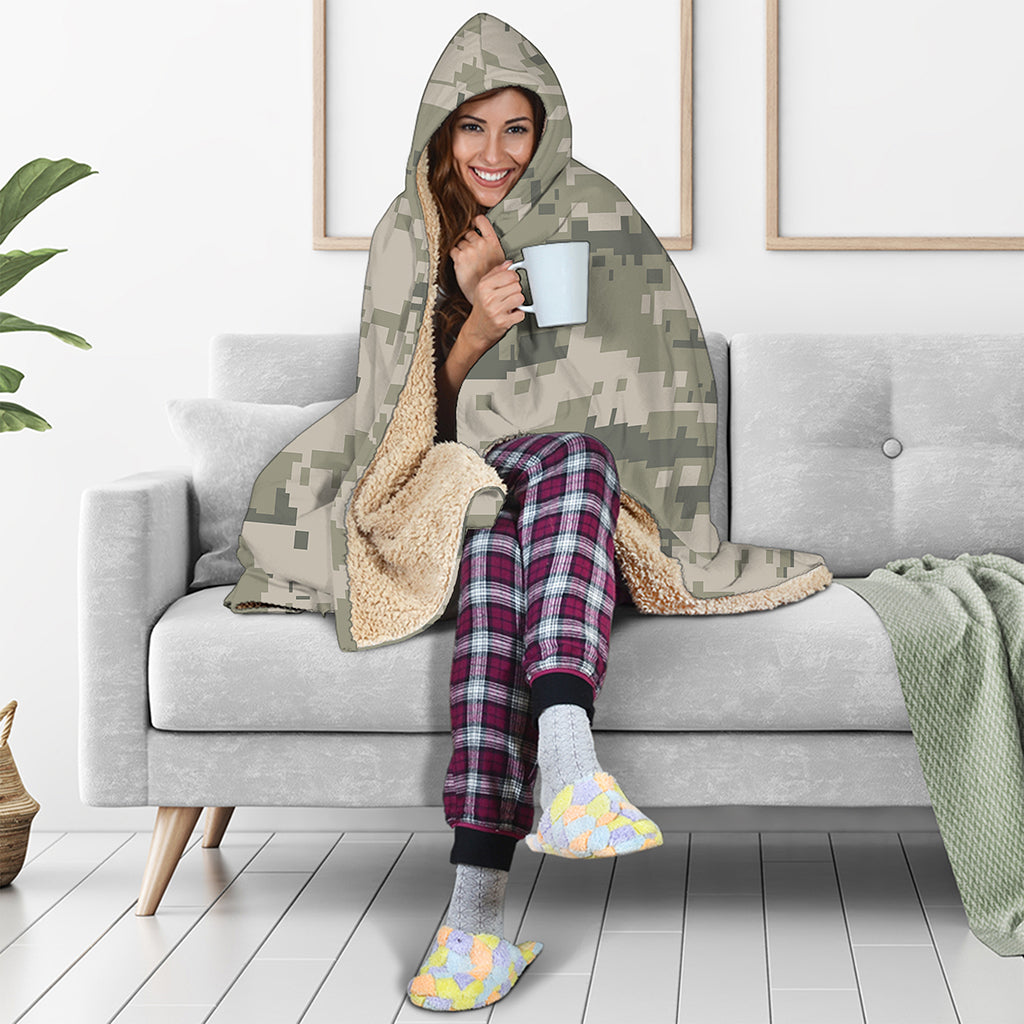 Beige Digital Camo Pattern Print Hooded Blanket