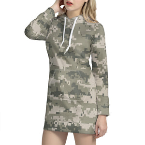 Beige Digital Camo Pattern Print Hoodie Dress