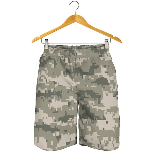 Beige Digital Camo Pattern Print Men's Shorts