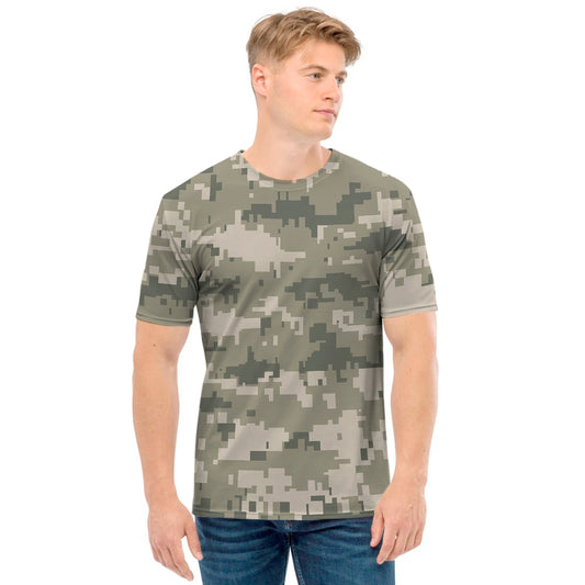 Beige Digital Camo Pattern Print Men's T-Shirt
