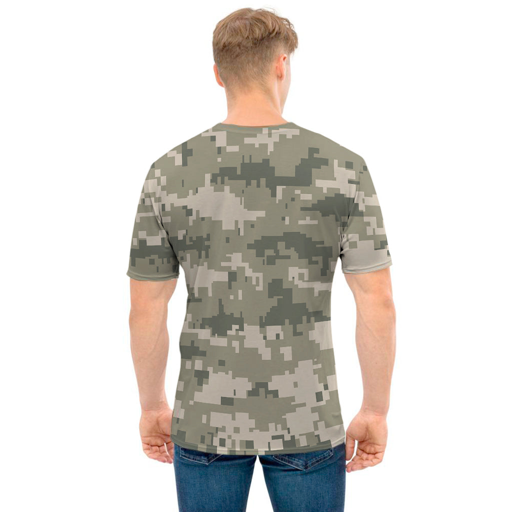 Beige Digital Camo Pattern Print Men's T-Shirt
