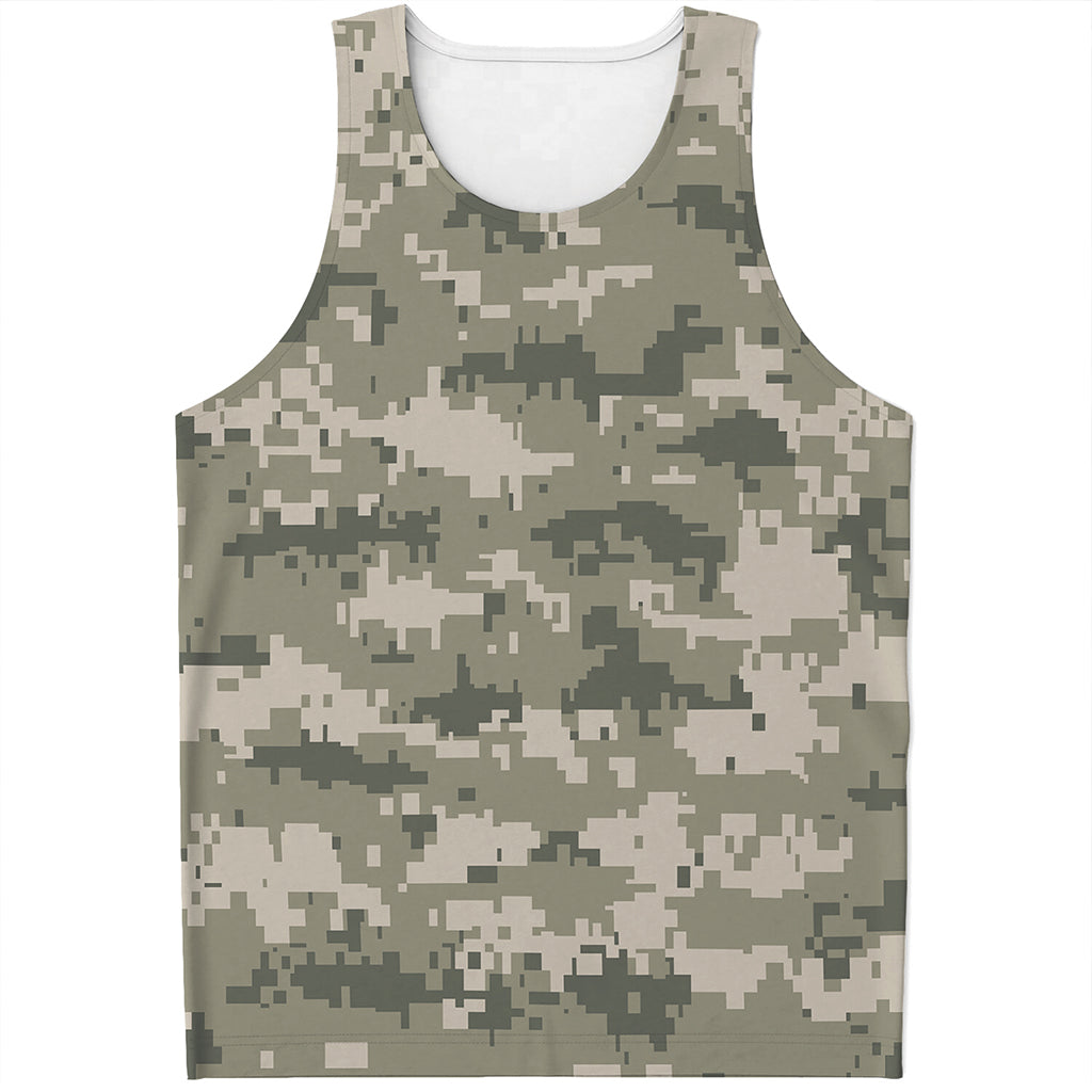 Beige Digital Camo Pattern Print Men's Tank Top