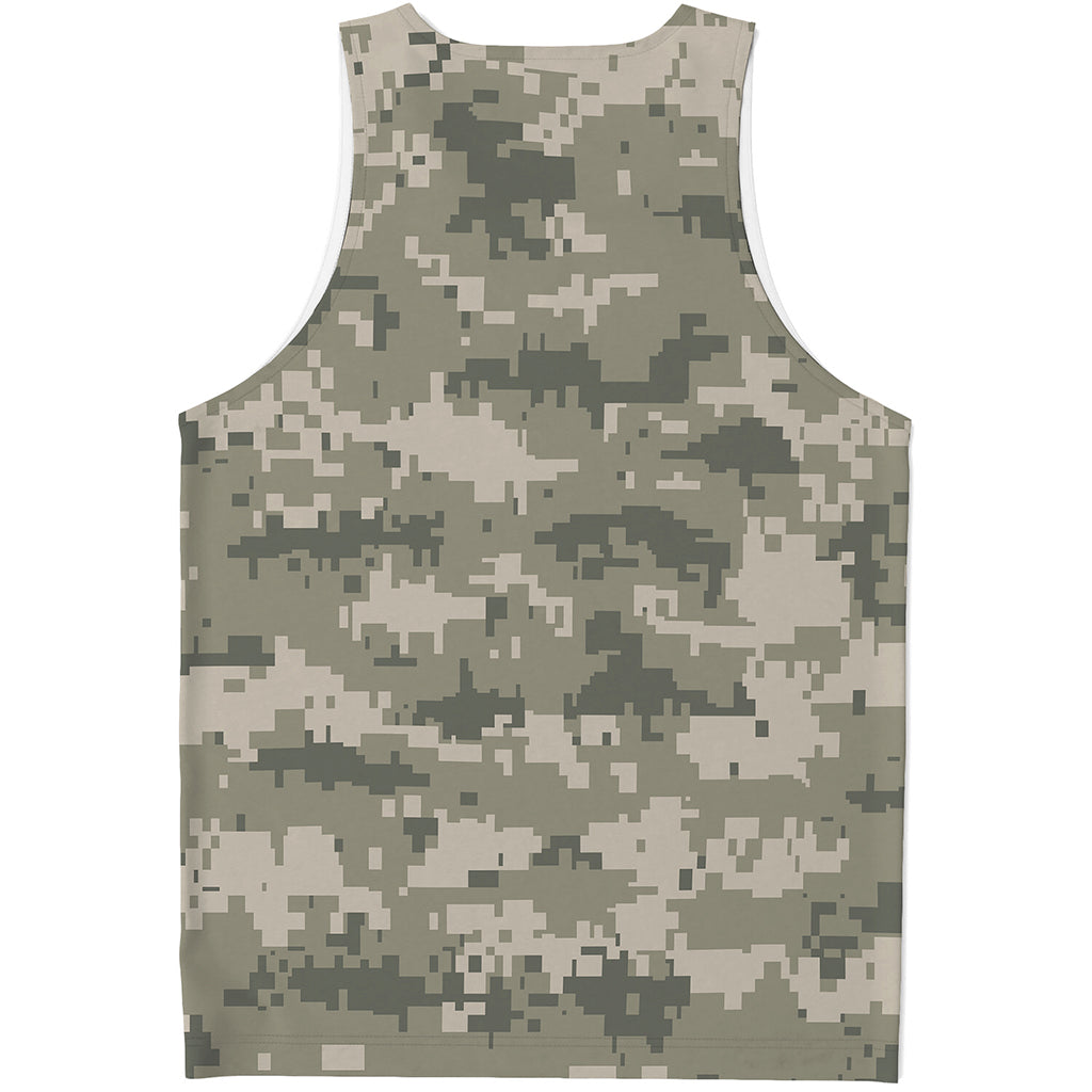 Beige Digital Camo Pattern Print Men's Tank Top