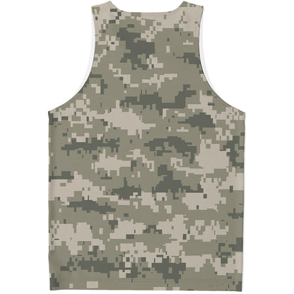Beige Digital Camo Pattern Print Men's Tank Top