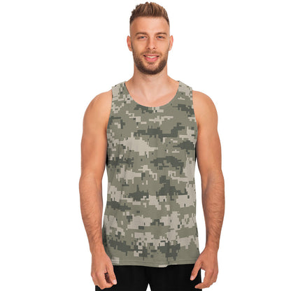 Beige Digital Camo Pattern Print Men's Tank Top