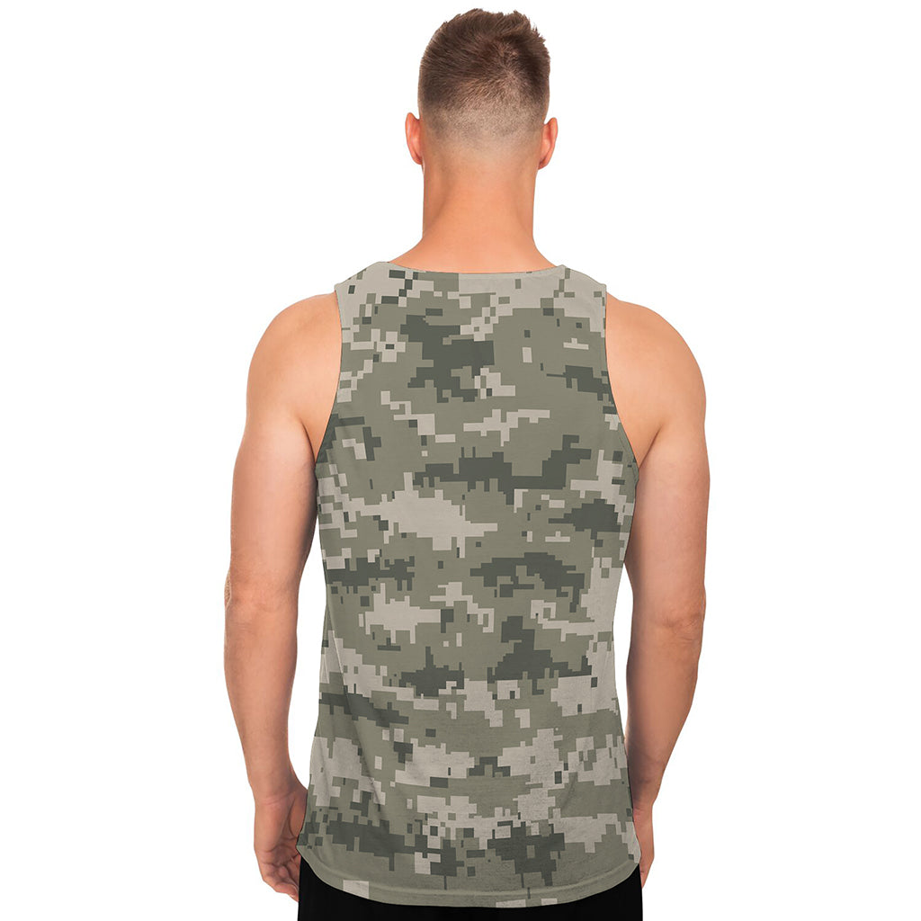 Beige Digital Camo Pattern Print Men's Tank Top
