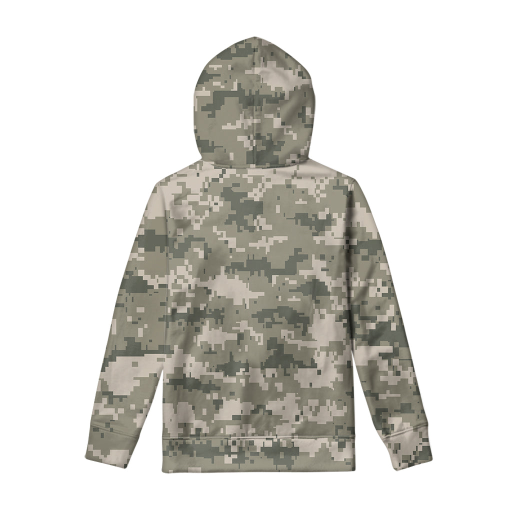 Beige Digital Camo Pattern Print Pullover Hoodie