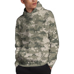 Beige Digital Camo Pattern Print Pullover Hoodie
