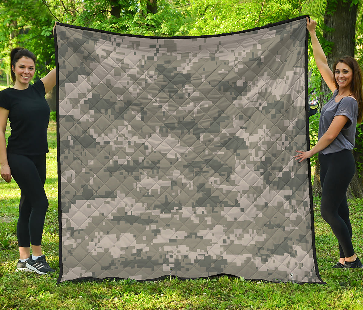 Beige Digital Camo Pattern Print Quilt