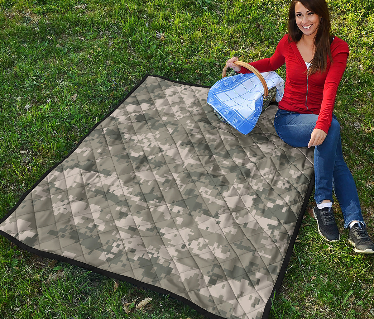 Beige Digital Camo Pattern Print Quilt