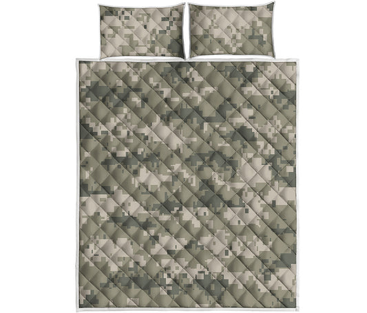 Beige Digital Camo Pattern Print Quilt Bed Set