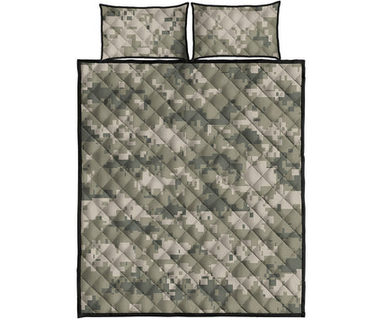 Beige Digital Camo Pattern Print Quilt Bed Set