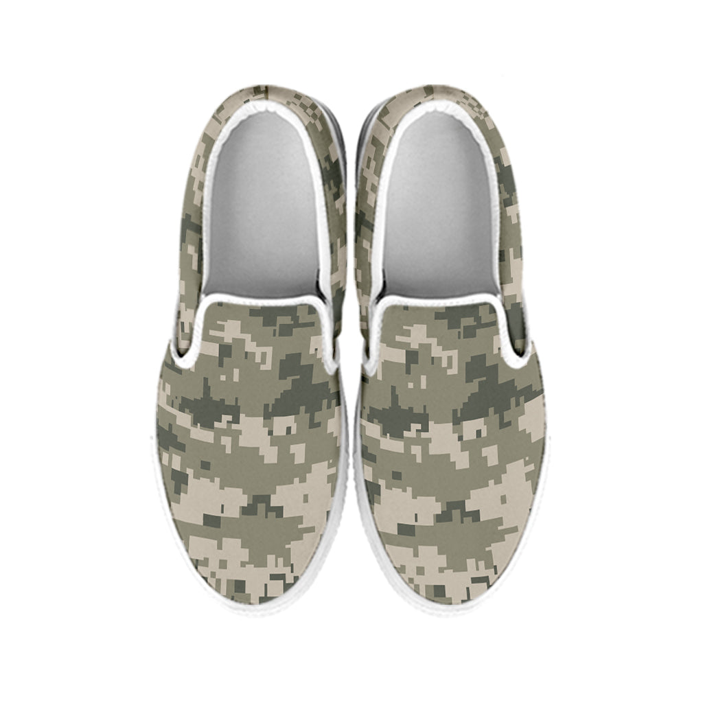 Beige Digital Camo Pattern Print White Slip On Shoes