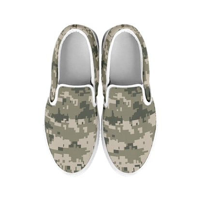 Beige Digital Camo Pattern Print White Slip On Shoes