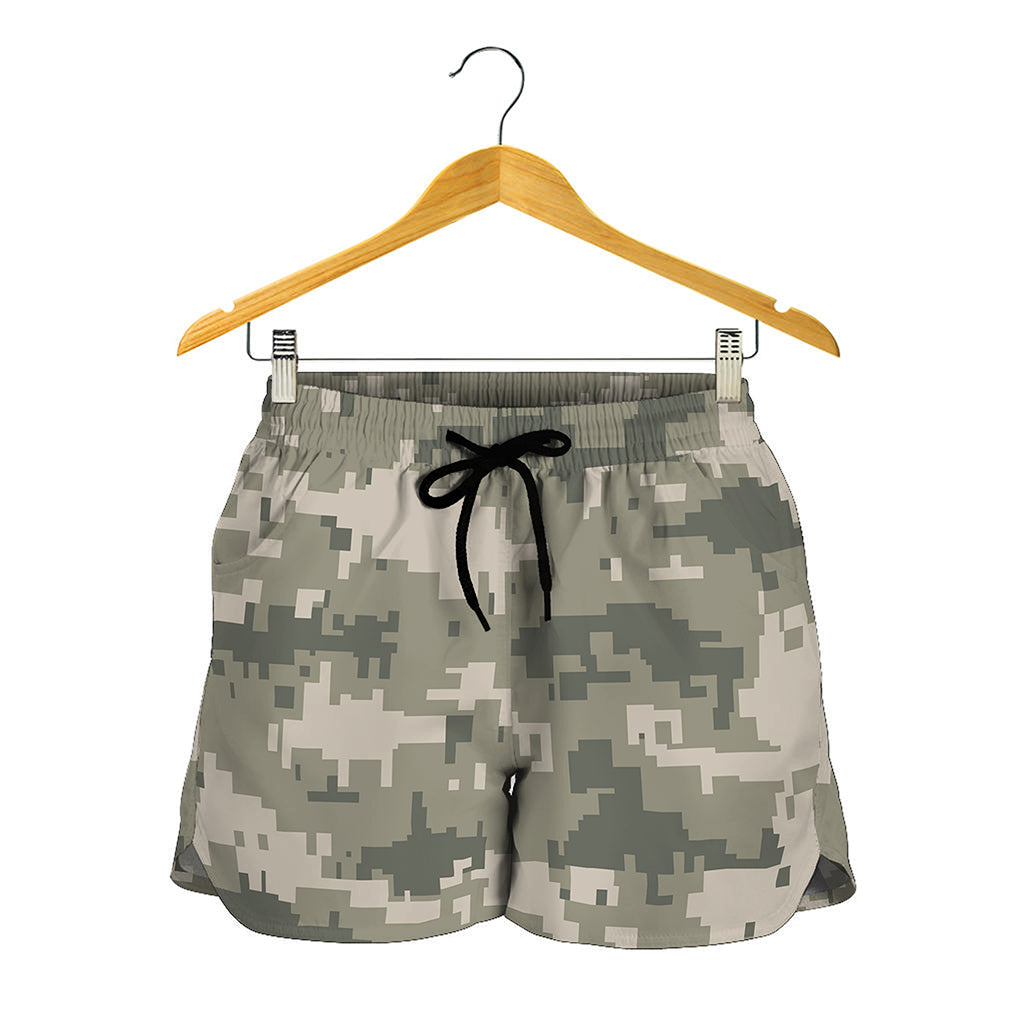 Beige Digital Camo Pattern Print Women's Shorts