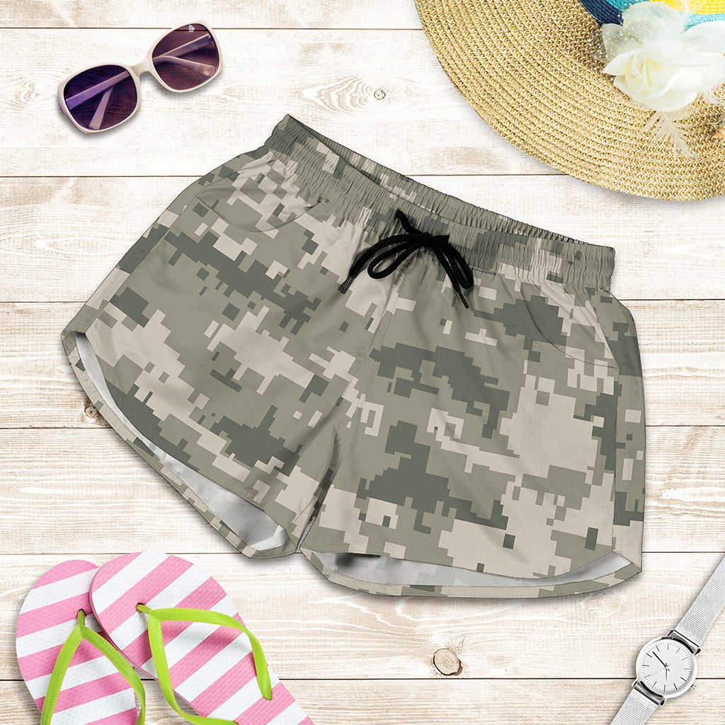 Beige Digital Camo Pattern Print Women's Shorts