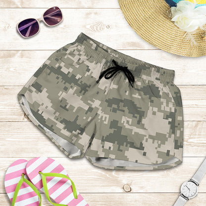 Beige Digital Camo Pattern Print Women's Shorts