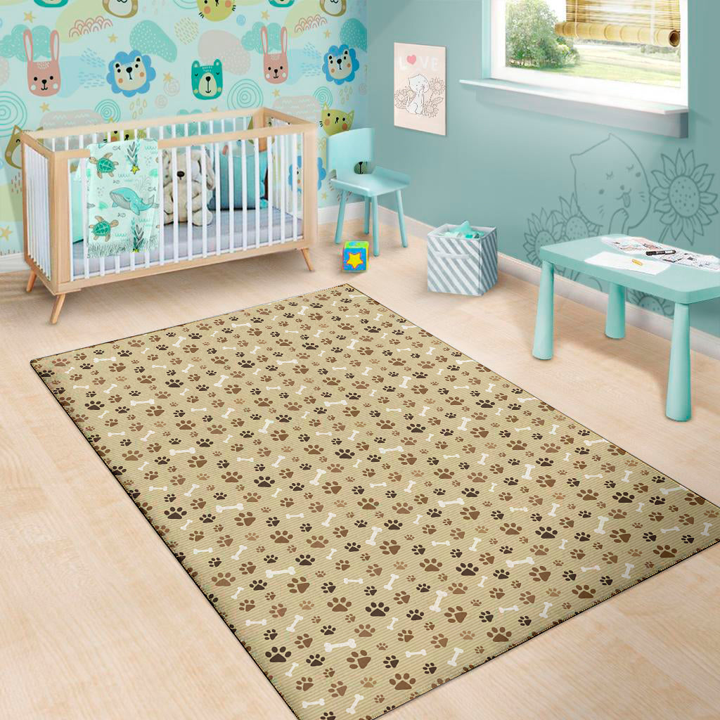 Beige Paw And Bone Pattern Print Area Rug
