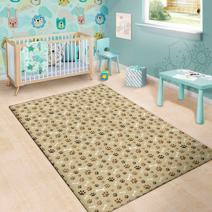 Beige Paw And Bone Pattern Print Area Rug