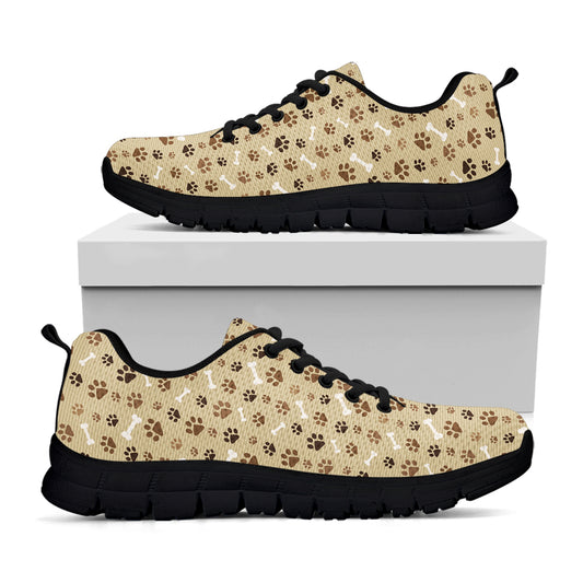 Beige Paw And Bone Pattern Print Black Sneakers