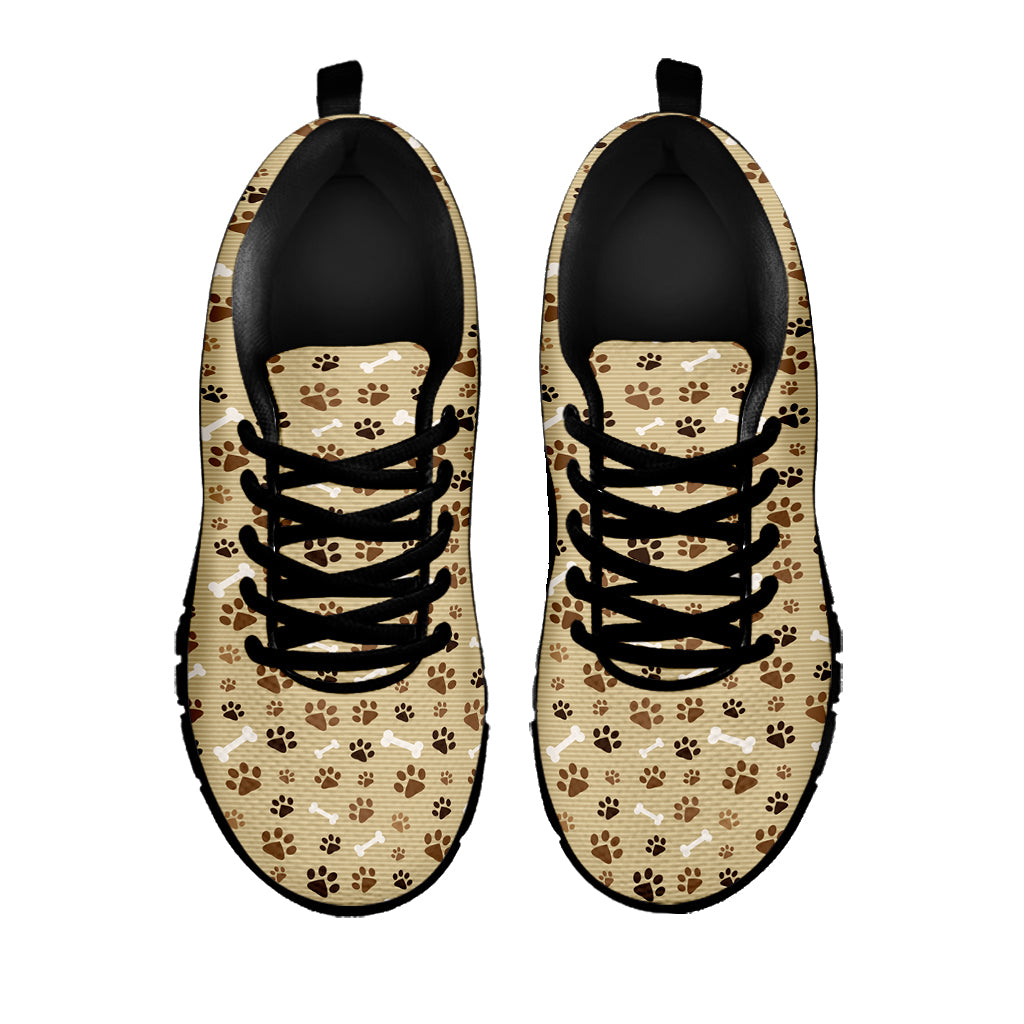 Beige Paw And Bone Pattern Print Black Sneakers