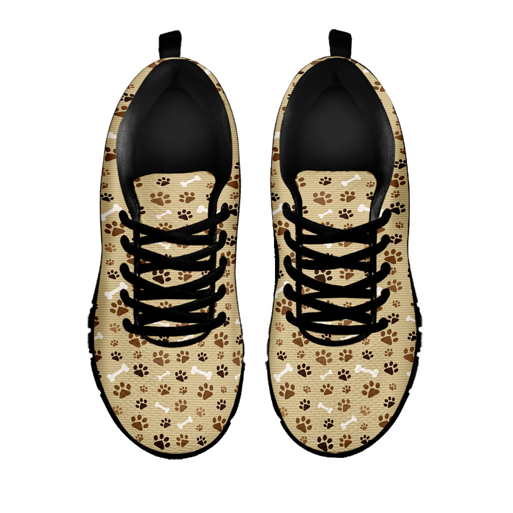 Beige Paw And Bone Pattern Print Black Sneakers