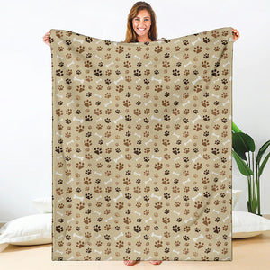 Beige Paw And Bone Pattern Print Blanket