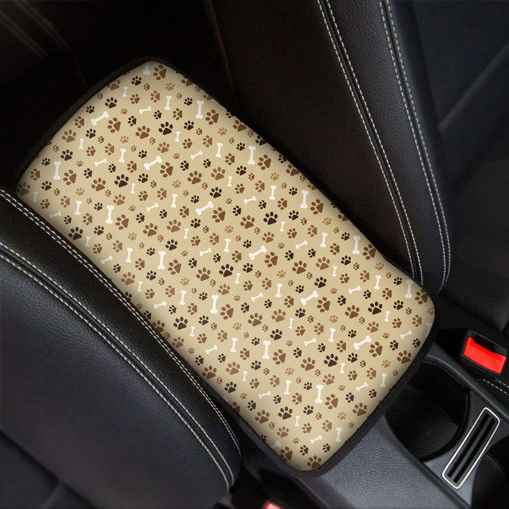 Beige Paw And Bone Pattern Print Car Center Console Cover