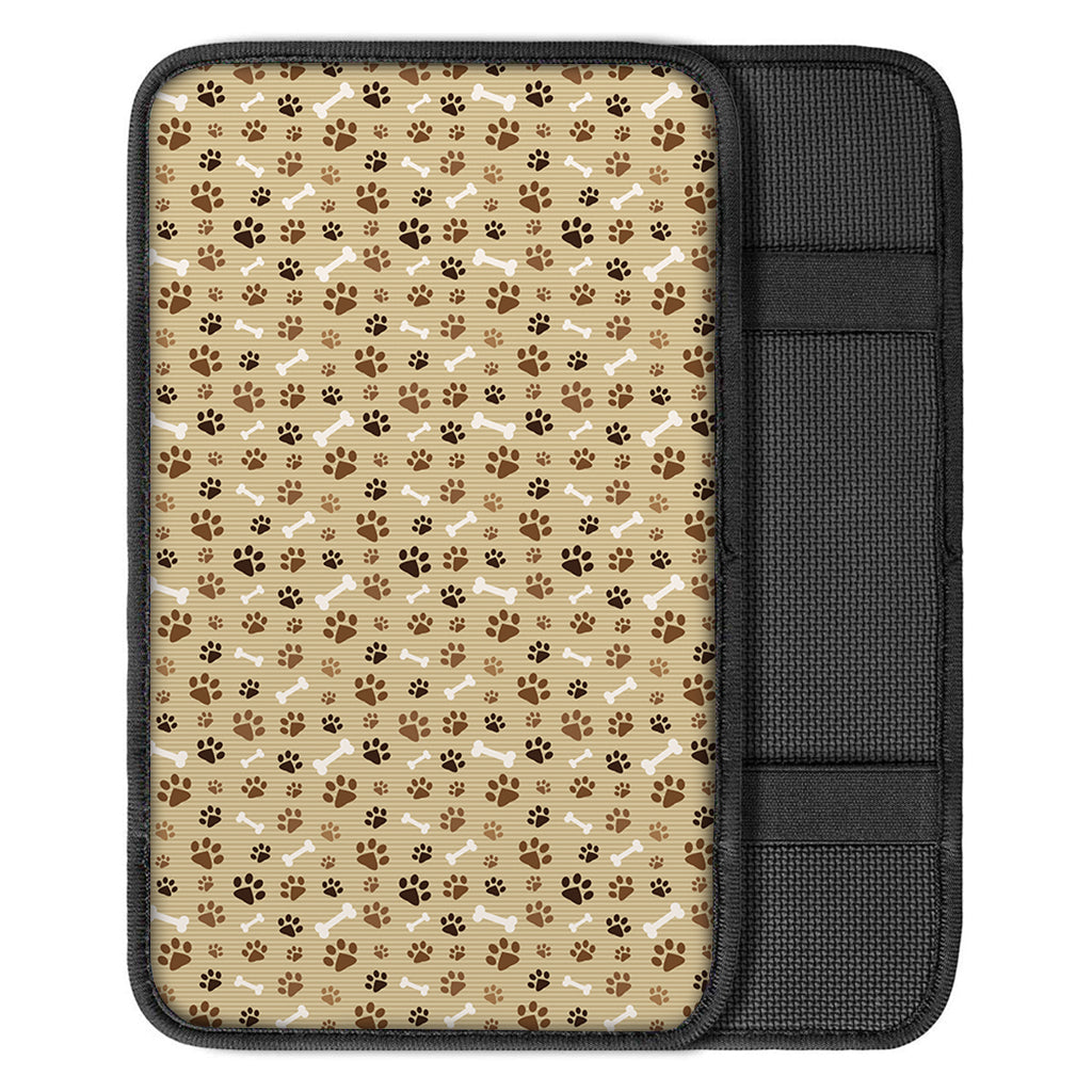 Beige Paw And Bone Pattern Print Car Center Console Cover