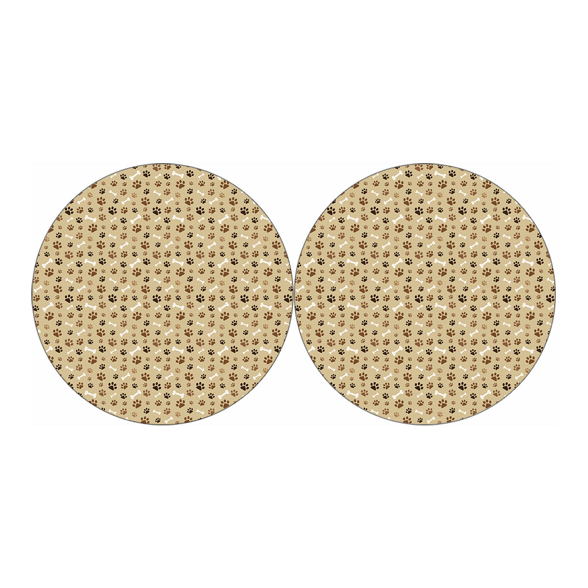 Beige Paw And Bone Pattern Print Car Coasters