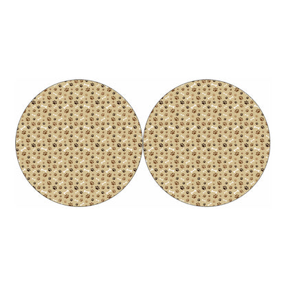 Beige Paw And Bone Pattern Print Car Coasters